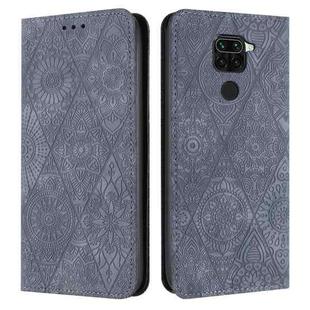 For Redmi Note 9 Ethnic Embossed Adsorption Leather Phone Case(Grey)