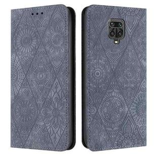 For Redmi Note 9 Pro Ethnic Embossed Adsorption Leather Phone Case(Grey)