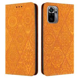 For Redmi Note 10 4G Ethnic Embossed Adsorption Leather Phone Case(Yellow)