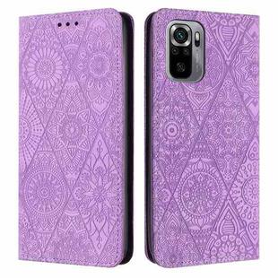 For Redmi Note 10 4G Ethnic Embossed Adsorption Leather Phone Case(Purple)