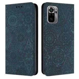 For Redmi Note 10 4G Ethnic Embossed Adsorption Leather Phone Case(Blue)