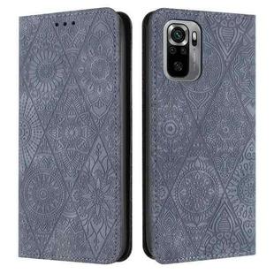 For Redmi Note 10 4G Ethnic Embossed Adsorption Leather Phone Case(Grey)