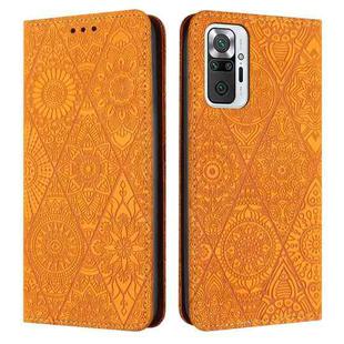 For Redmi Note 10 Pro Ethnic Embossed Adsorption Leather Phone Case(Yellow)