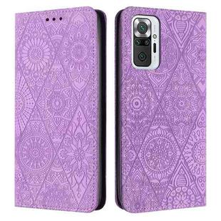 For Redmi Note 10 Pro Ethnic Embossed Adsorption Leather Phone Case(Purple)