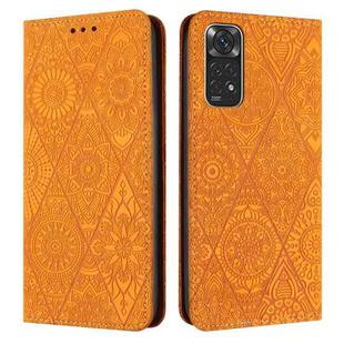 For Redmi Note 11 4G Ethnic Embossed Adsorption Leather Phone Case(Yellow)