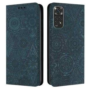 For Redmi Note 11 4G Ethnic Embossed Adsorption Leather Phone Case(Blue)
