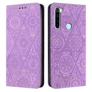 For Redmi Note 8T Ethnic Embossed Adsorption Leather Phone Case(Purple)