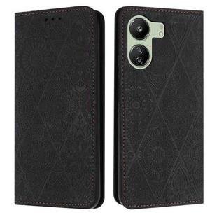 For Xiaomi Redmi 13C Ethnic Embossed Adsorption Leather Phone Case(Black)