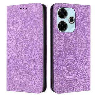 For Xiaomi Redmi 13 4G Ethnic Embossed Adsorption Leather Phone Case(Purple)