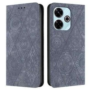 For Xiaomi Redmi 13 4G Ethnic Embossed Adsorption Leather Phone Case(Grey)