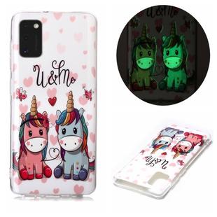 For Samsung Galaxy A41 Luminous TPU Soft Protective Case(Couple Unicorn)