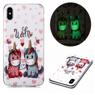For iPhone XS Max Luminous TPU Soft Protective Case(Couple Unicorn)