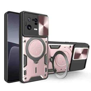 For Xiaomi 13 Pro CD Texture Sliding Camshield Magnetic Holder Phone Case(Pink)
