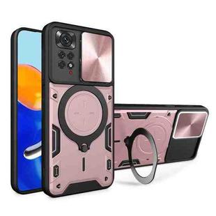 For Xiaomi Redmi Note 11 4G CD Texture Sliding Camshield Magnetic Holder Phone Case(Pink)