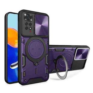 For Xiaomi Redmi Note 11 4G CD Texture Sliding Camshield Magnetic Holder Phone Case(Purple)