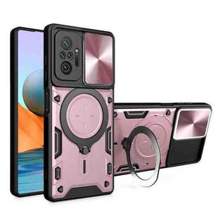 For Xiaomi Redmi Note 10 Pro 4G CD Texture Sliding Camshield Magnetic Holder Phone Case(Pink)