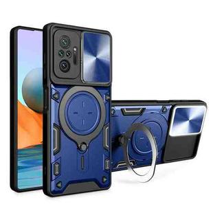 For Xiaomi Redmi Note 10 Pro 4G CD Texture Sliding Camshield Magnetic Holder Phone Case(Blue)