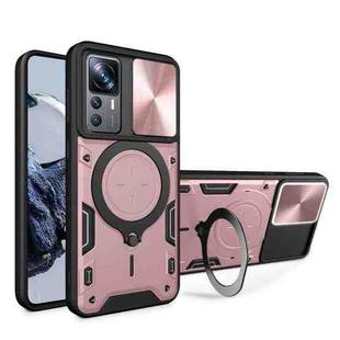 For Xiaomi 12T / 12T Pro CD Texture Sliding Camshield Magnetic Holder Phone Case(Pink)