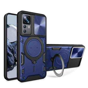 For Xiaomi 12T / 12T Pro CD Texture Sliding Camshield Magnetic Holder Phone Case(Blue)