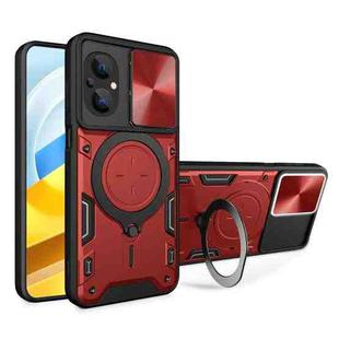 For Xiaomi Poco M5 5G CD Texture Sliding Camshield Magnetic Holder Phone Case(Red)