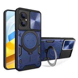 For Xiaomi Poco M5 5G CD Texture Sliding Camshield Magnetic Holder Phone Case(Blue)