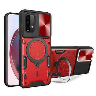 For Xiaomi Redmi Note 9 4G CD Texture Sliding Camshield Magnetic Holder Phone Case(Red)