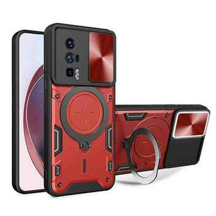 For Xiaomi Poco F5 Pro/Redmi K60  CD Texture Sliding Camshield Magnetic Holder Phone Case(Red)