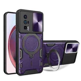 For Xiaomi Poco F5 Pro/Redmi K60  CD Texture Sliding Camshield Magnetic Holder Phone Case(Purple)