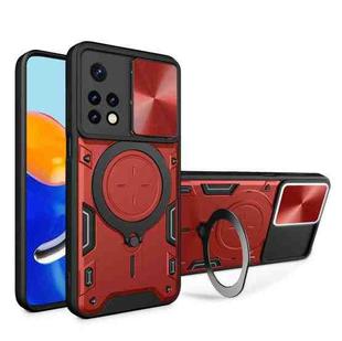 For Xiaomi Redmi Note 11 Global CD Texture Sliding Camshield Magnetic Holder Phone Case(Red)