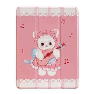 For iPad 10.2 2021 / 2020 / 10.5 3-Fold 360 Rotation Painted Leather Smart Tablet Case(Guitar Cat)