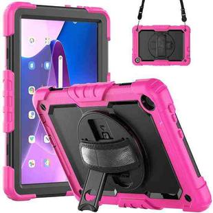 For Lenovo Tab M10 10.1 Gen 3rd Silicone Hybrid PC Tablet Case with Shoulder Strap(Rose Red)