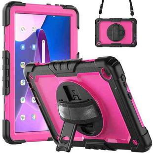 For Lenovo Tab M10 10.1 Gen 3rd Silicone Hybrid PC Tablet Case with Shoulder Strap(Rose Red PC)