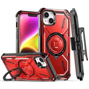 For iPhone 14 Armor Series Holder Phone Case with Back Clip(Red)