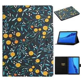 For Huawei MediaPad M5 lite 10.1 Flower Pattern Horizontal Flip Leather Case with Card Slots & Holder(Yellow Fruit)