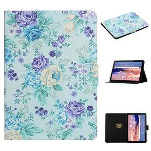For Huawei MediaPad T5 Flower Pattern Horizontal Flip Leather Case with Card Slots & Holder(Purple Flower)