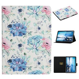 For Lenovo Tab M10  Flower Pattern Horizontal Flip Leather Case with Card Slots & Holder(Blue Flower On White)