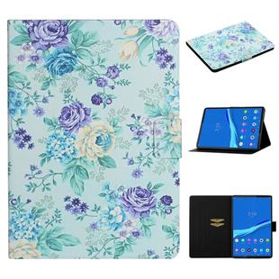 For Lenovo Tab M10 Plus Flower Pattern Horizontal Flip Leather Case with Card Slots & Holder(Purple Flower)