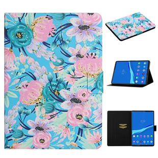 For Lenovo Tab M10 Plus Flower Pattern Horizontal Flip Leather Case with Card Slots & Holder(Pink Flower)
