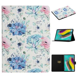 For Samsung Galaxy Tab S5e T720 Flower Pattern Horizontal Flip Leather Case with Card Slots & Holder(Blue Flower On White)