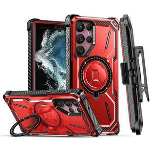For Samsung Galaxy S22 Ultra 5G Armor Series Holder Phone Case with Back Clip(Red)