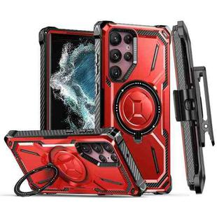 For Samsung Galaxy S21 Ultra 5G Armor Series Holder Phone Case with Back Clip(Red)