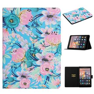For Amazon Kindle Fire HD 10 Flower Pattern Horizontal Flip Leather Case with Card Slots & Holder(Pink Flower)