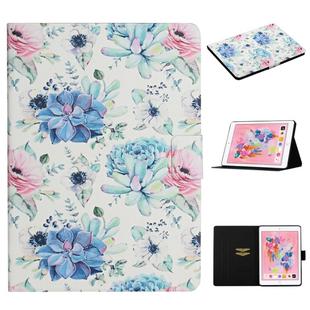 For iPad 5 Flower Pattern Horizontal Flip Leather Case with Card Slots & Holder(Blue Flower On White)