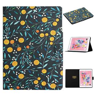 For iPad 10.2 Flower Pattern Horizontal Flip Leather Case with Card Slots & Holder(Yellow Fruit)