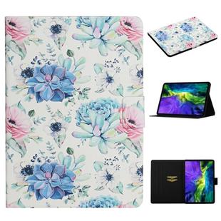 For iPad Pro 11 2020 Flower Pattern Horizontal Flip Leather Tablet Case with Card Slots & Holder(Blue Flower On White)