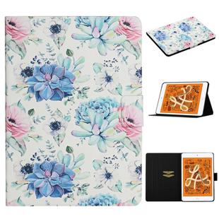 For iPad Mini 2019 Flower Pattern Horizontal Flip Leather Case with Card Slots & Holder(Blue Flower On White)