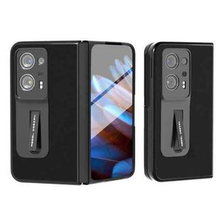 For OPPO Find N2 ABEEL Integrated Genuine Leather Wave Phone Case with Holder(Black)