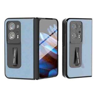 For OPPO Find N2 ABEEL Integrated Genuine Leather Wave Phone Case with Holder(Blue)