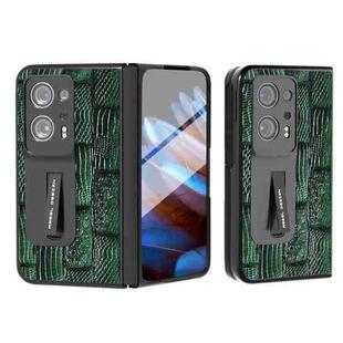 For OPPO Find N2 ABEEL Integrated Genuine Leather Mahjong Texture Series Phone Case with Holder(Green)