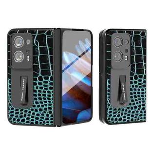 For OPPO Find N2 ABEEL Integrated Genuine Leather Crocodile Pattern Phone Case with Holder(Blue)